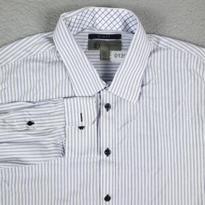 Jhane Barnes Blue Gray Stripe Slim Fit Mens Long Sleeve Button Up Shirt Size 2XL